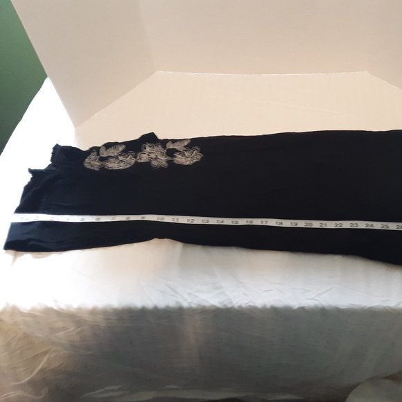 Loft White Embroidered Floral Split Neck Black Dress(as is -no belt) - Picture 11 of 14